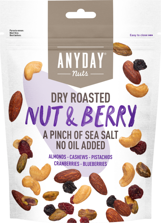 ANYDAY NUT & BERRY KEVYESTI SUOLATTU PÄHKINÄ- JA MARJASEKOITUS