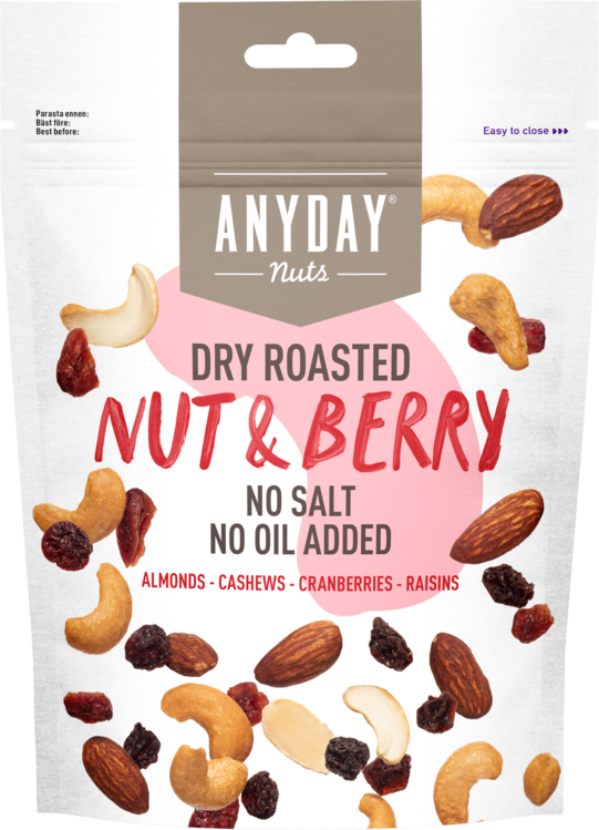ANYDAY NUT & BERRY SUOLAAMATON PÄHKINÄ- JA MARJASEKOITUS